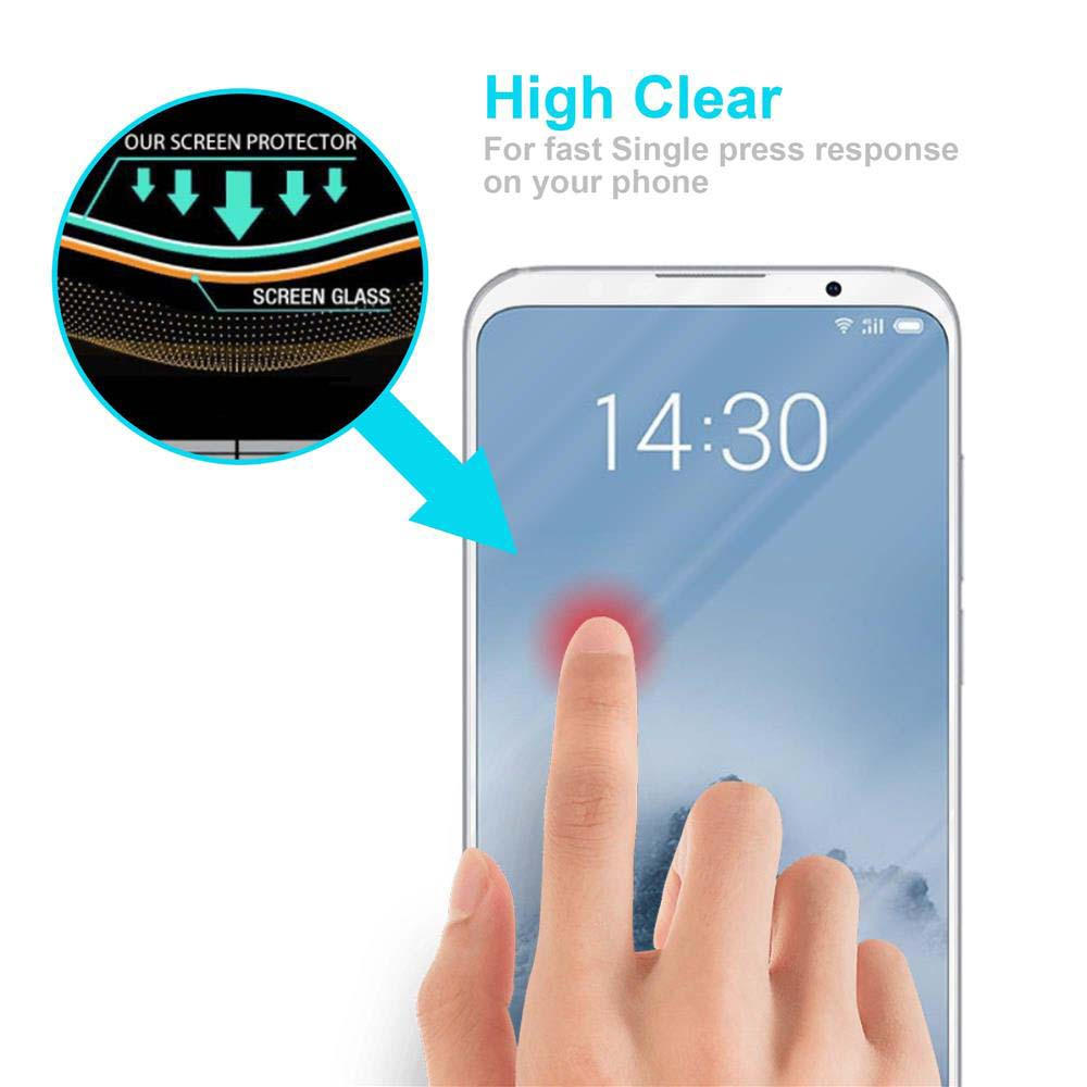 Una mano tocando la pantalla de un teléfono. La pantalla muestra un reloj a las 14:30 y tiene un protector.