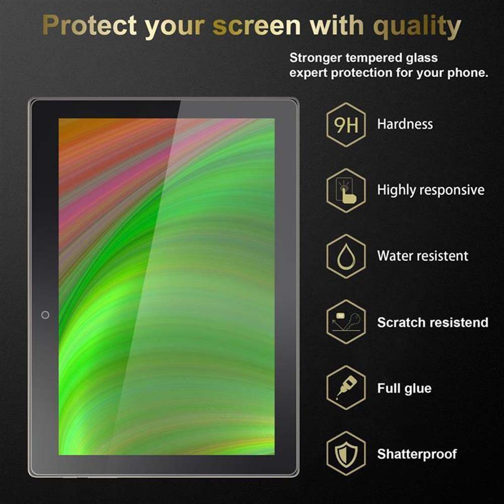 Schermo tablet con pellicola protettiva, evidenziando caratteristiche come durezza e resistenza.