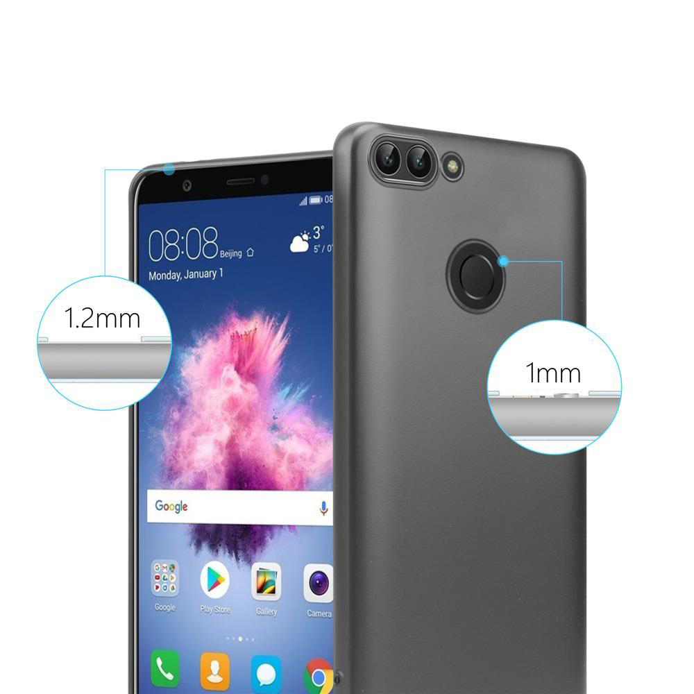 Ein Telefon mit Uhrzeit auf dem Bildschirm und eine graue Handyhülle daneben.