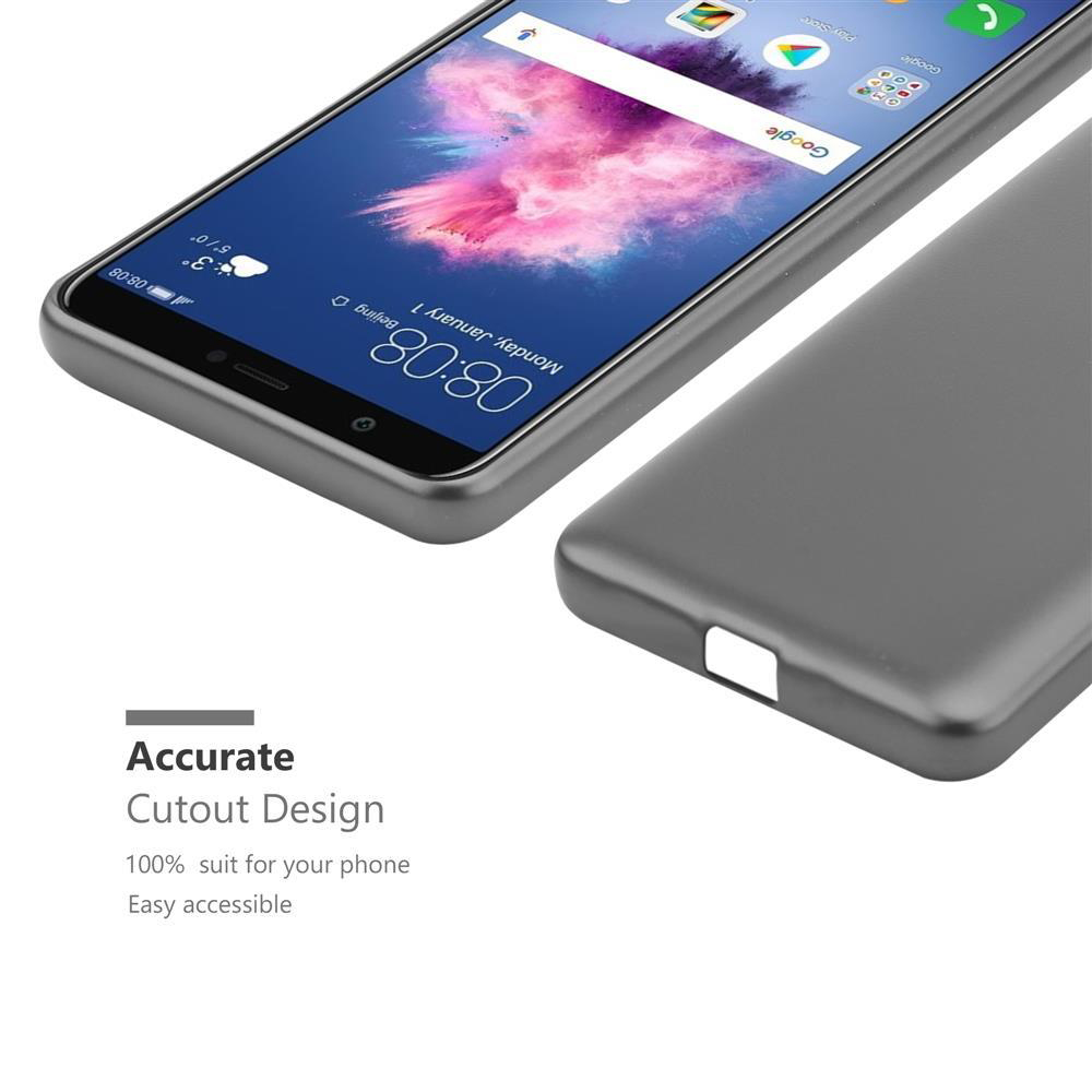 Graues Telefon mit schwarzer Hülle. Die Hülle hat ein präzises Ausschnittdesign. Das Telefon zeigt Kalender und Apps.