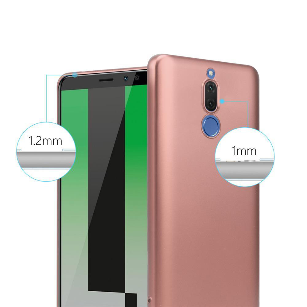 Zwei Telefone mit Hüllen. Das rechte ist roségold, 1 mm dick. Das linke hat einen grünen Bildschirm, 1,2 mm.