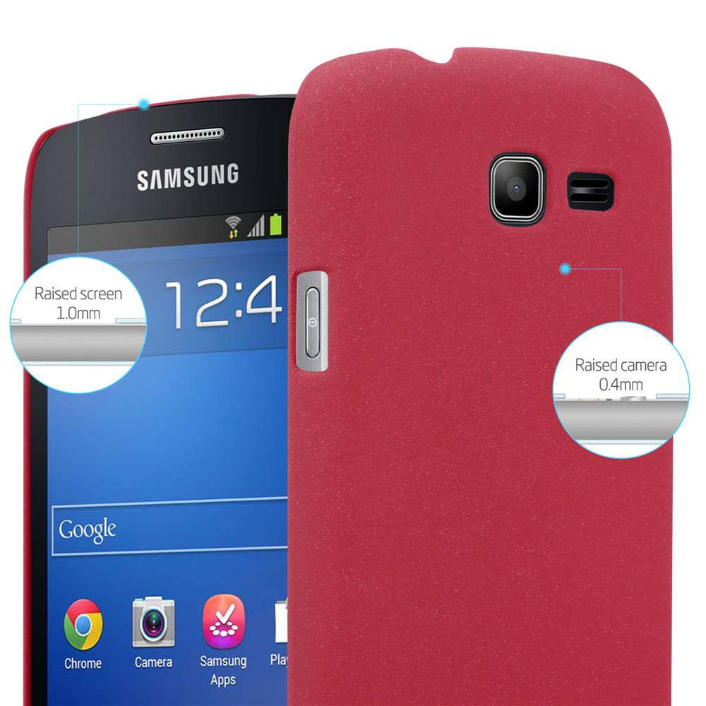 Un telefono rosso con una custodia rossa. Lo schermo mostra l'ora e le app. La custodia ha bordi rialzati.