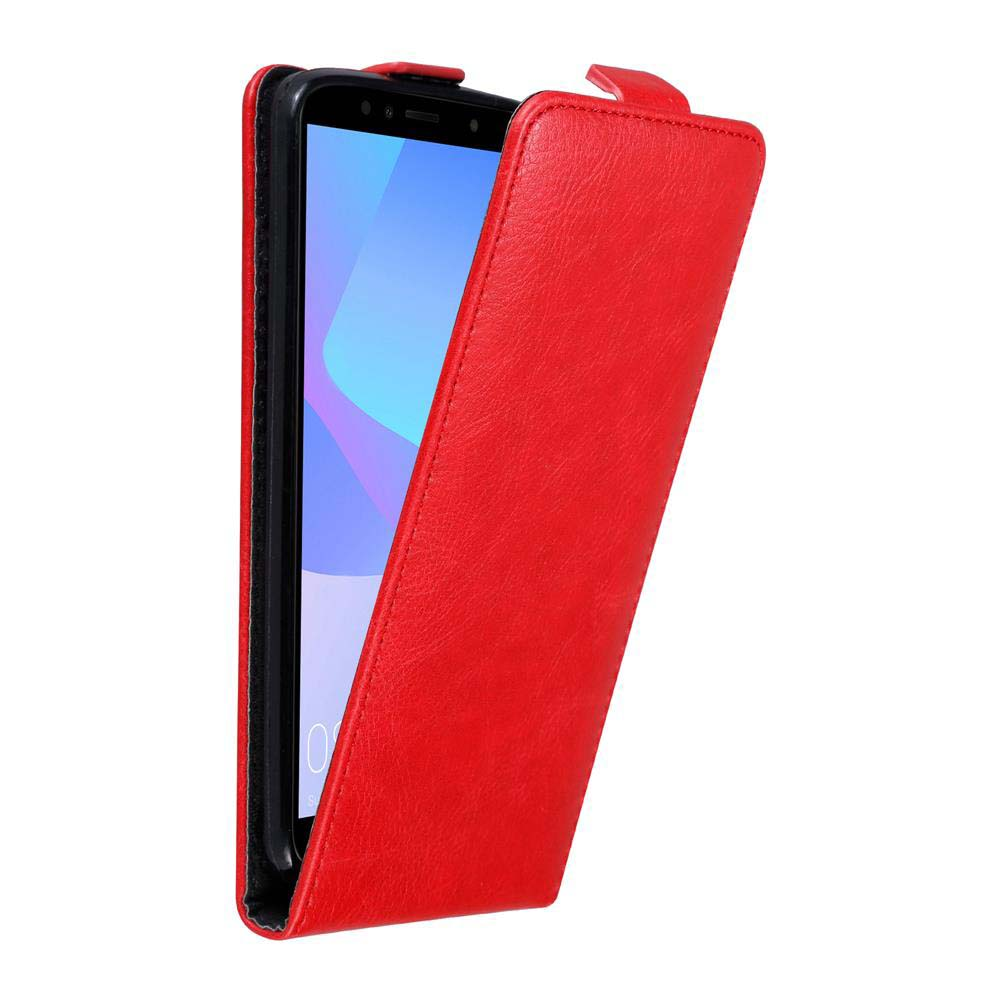 Custodia rossa per telefono aperta, che rivela il telefono. La custodia copre il telefono.