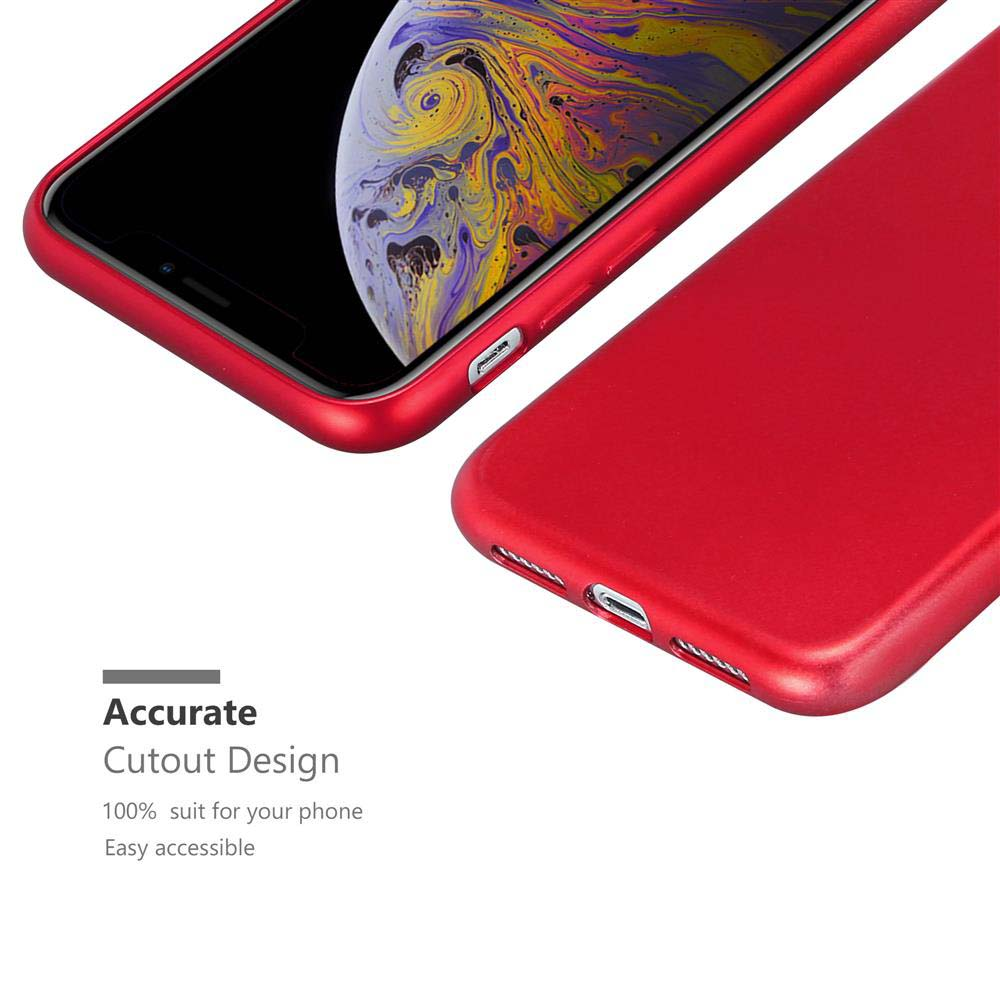 Custodia per telefono rossa su sfondo bianco. Un telefono è all'interno della custodia. Mostrato un design preciso.