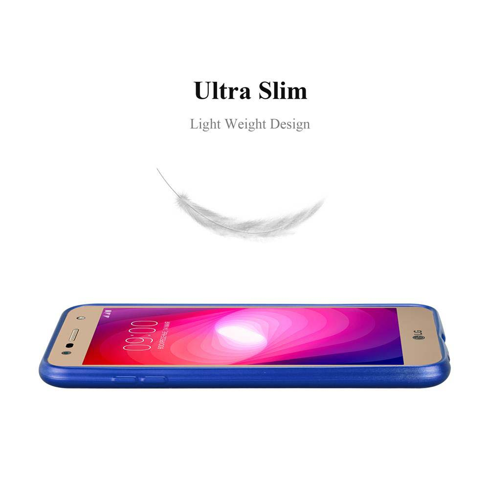 Blaues Telefon mit Federgrafik, in einem blauen Gehäuse. Text: Ultra Slim, Light Weight Design.