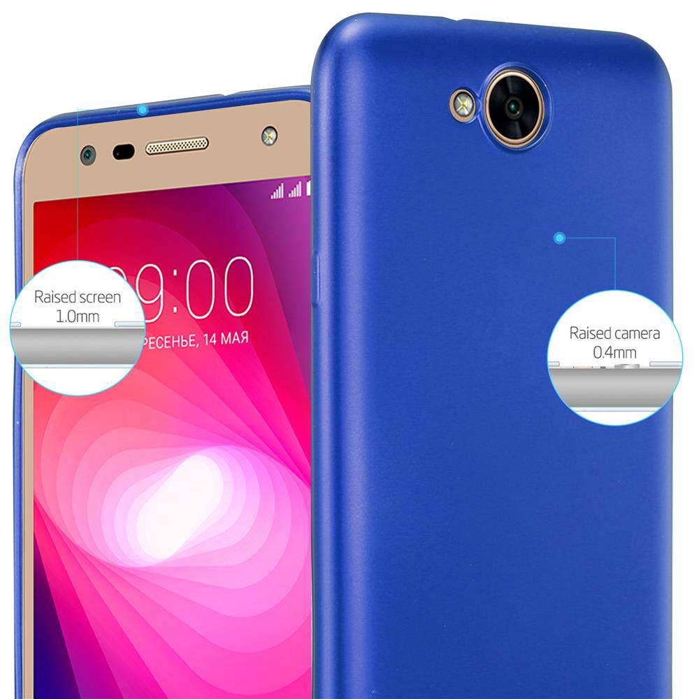 Eine blaue Handyhülle auf einem rosa Telefon. Der Bildschirm zeigt die Uhrzeit und Telefonsymbole.
