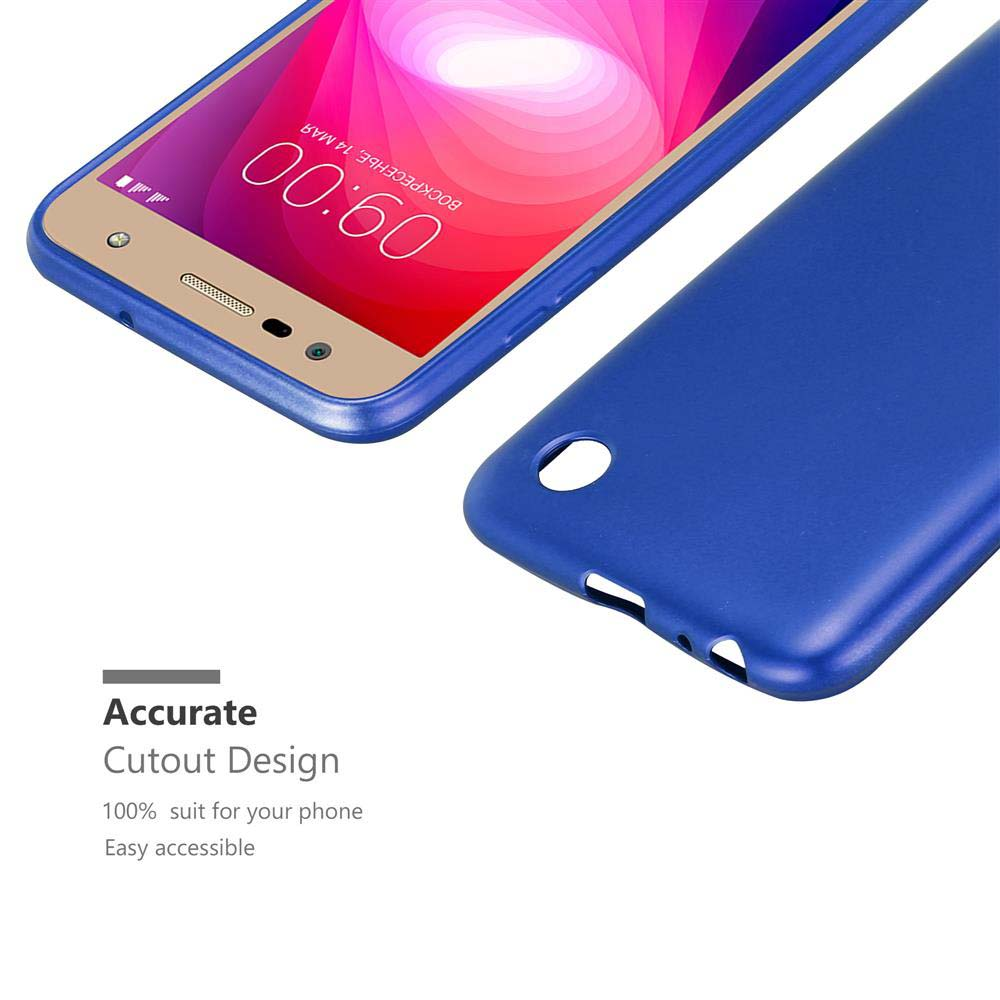 Ein blaues Telefon und eine blaue Hülle werden angezeigt, mit Text, der ein präzises Ausschnittdesign anzeigt.