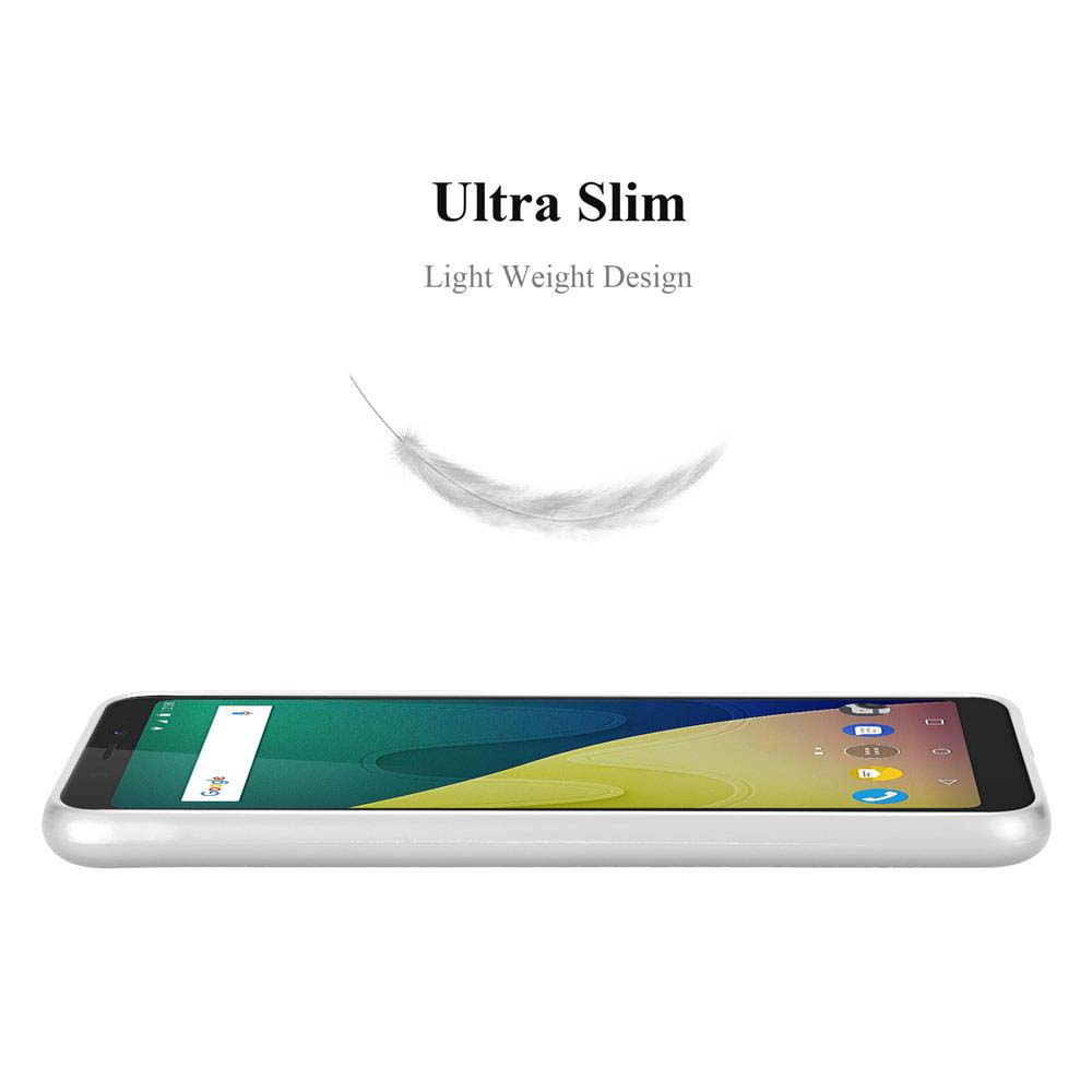 Ein Smartphone liegt flach mit weißem Rahmen, darüber schwebt eine Feder.