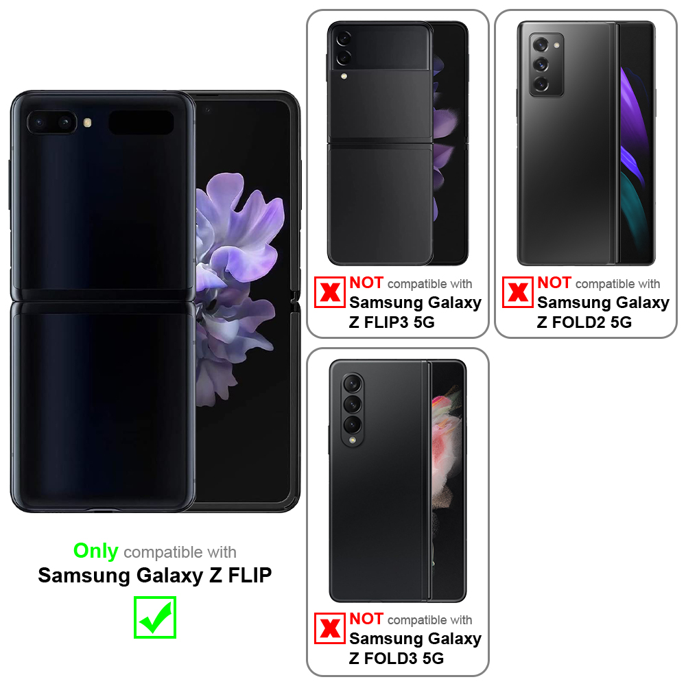 Custodie nere, croci rosse indicano incompatibilità. Compatibile solo con Z Flip.