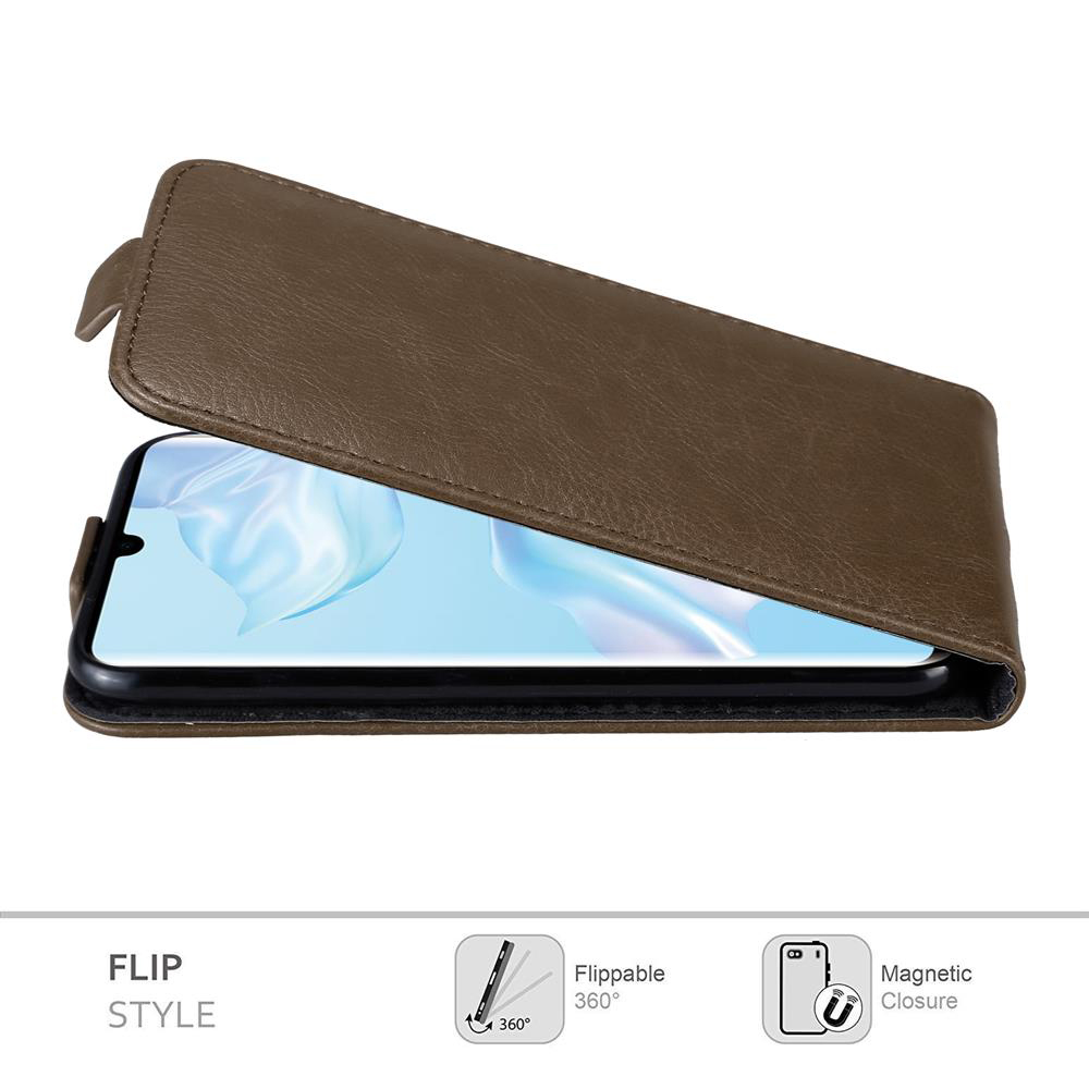 Braune Handyhülle mit Telefon. Die Hülle ist offen und hat einen Magnetverschluss.