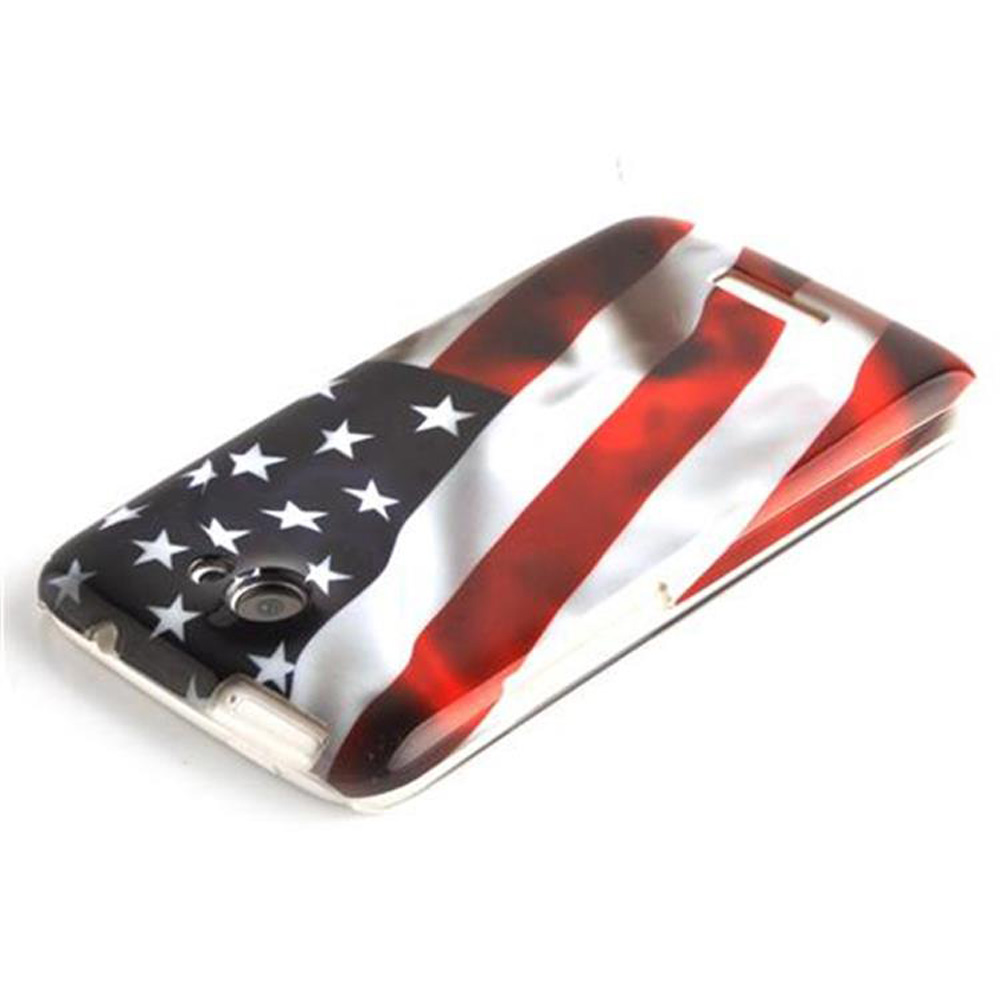 Custodia per telefono con bandiera americana. Ha strisce rosse e bianche con stelle bianche su sfondo blu.