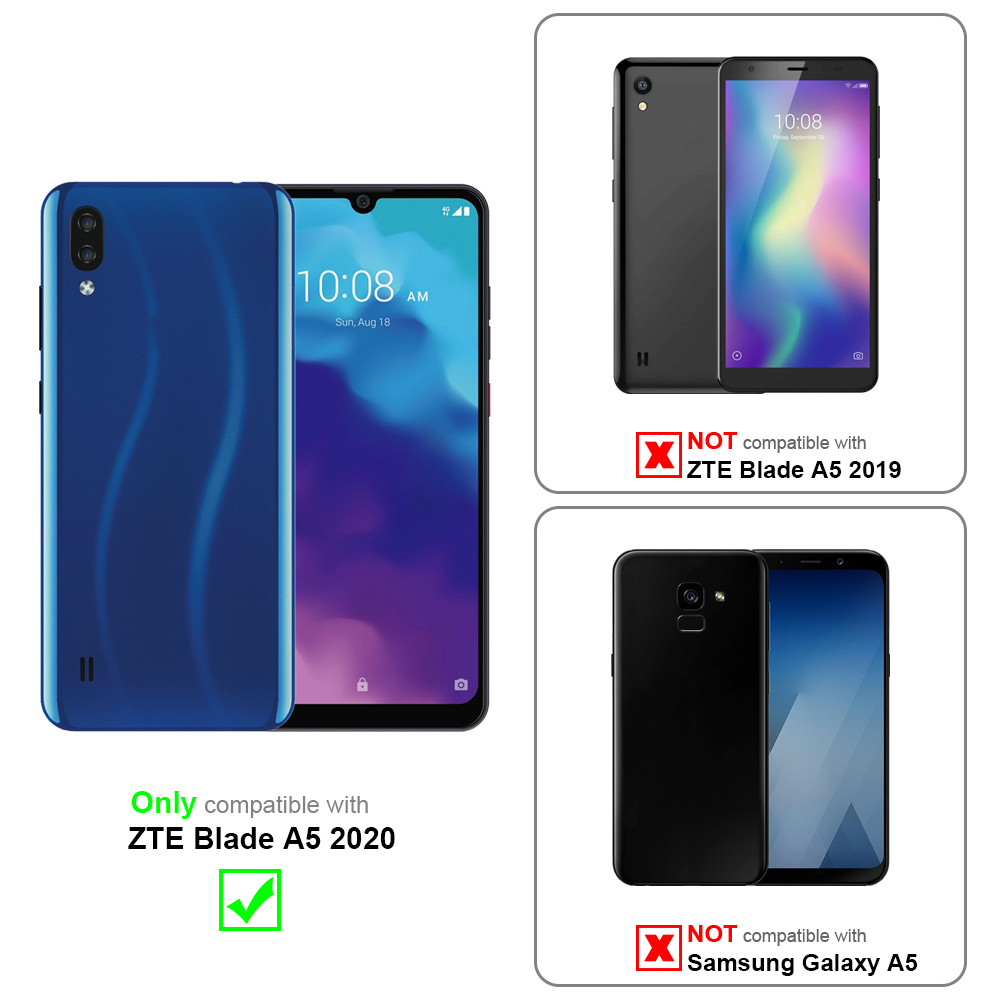 Sono mostrati tre telefoni. Uno blu, uno nero e uno con schermo. Il testo indica la compatibilità.