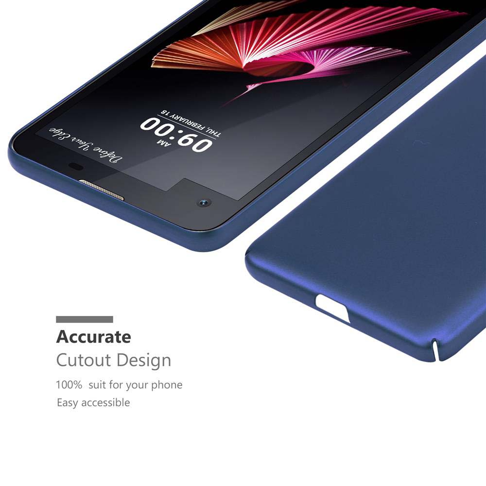 Dunkelblaues Telefon mit Hülle. Text: 'Accurate Cutout Design' und '100% suit for your phone'.