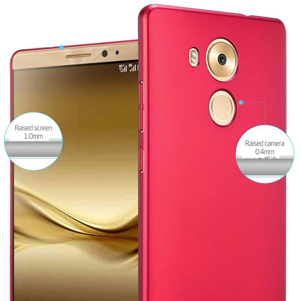 Teléfono rojo con diagramas que muestran pantalla elevada.