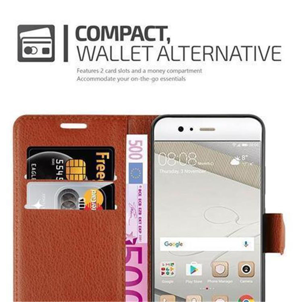Handyhülle mit Karten und Geld, und ein Telefon mit Bildschirm. Braune Lederhülle.