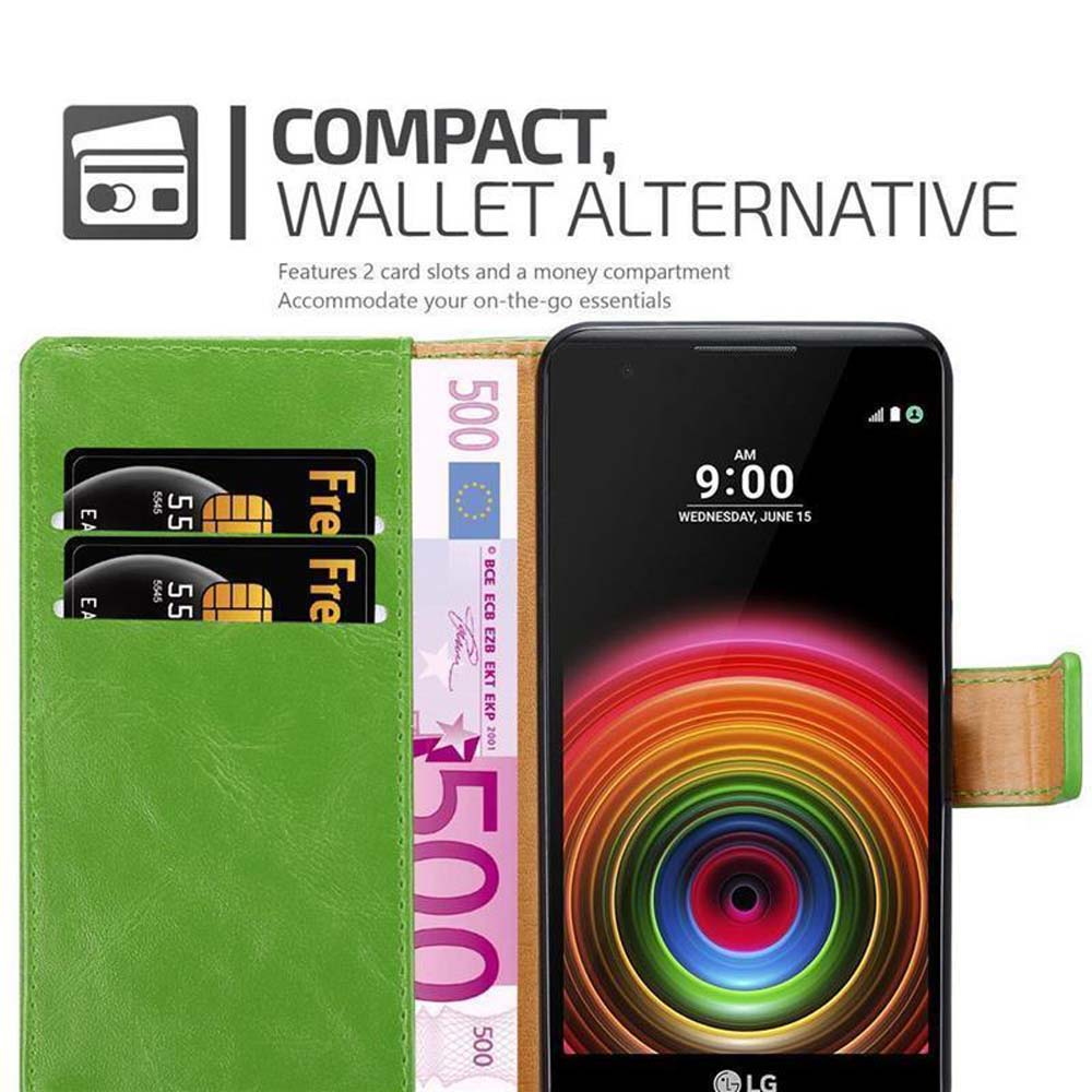 Custodia per telefono con slot per carte e scomparto per soldi, un telefono mostra le 9:00, con banconote verdi ed euro.