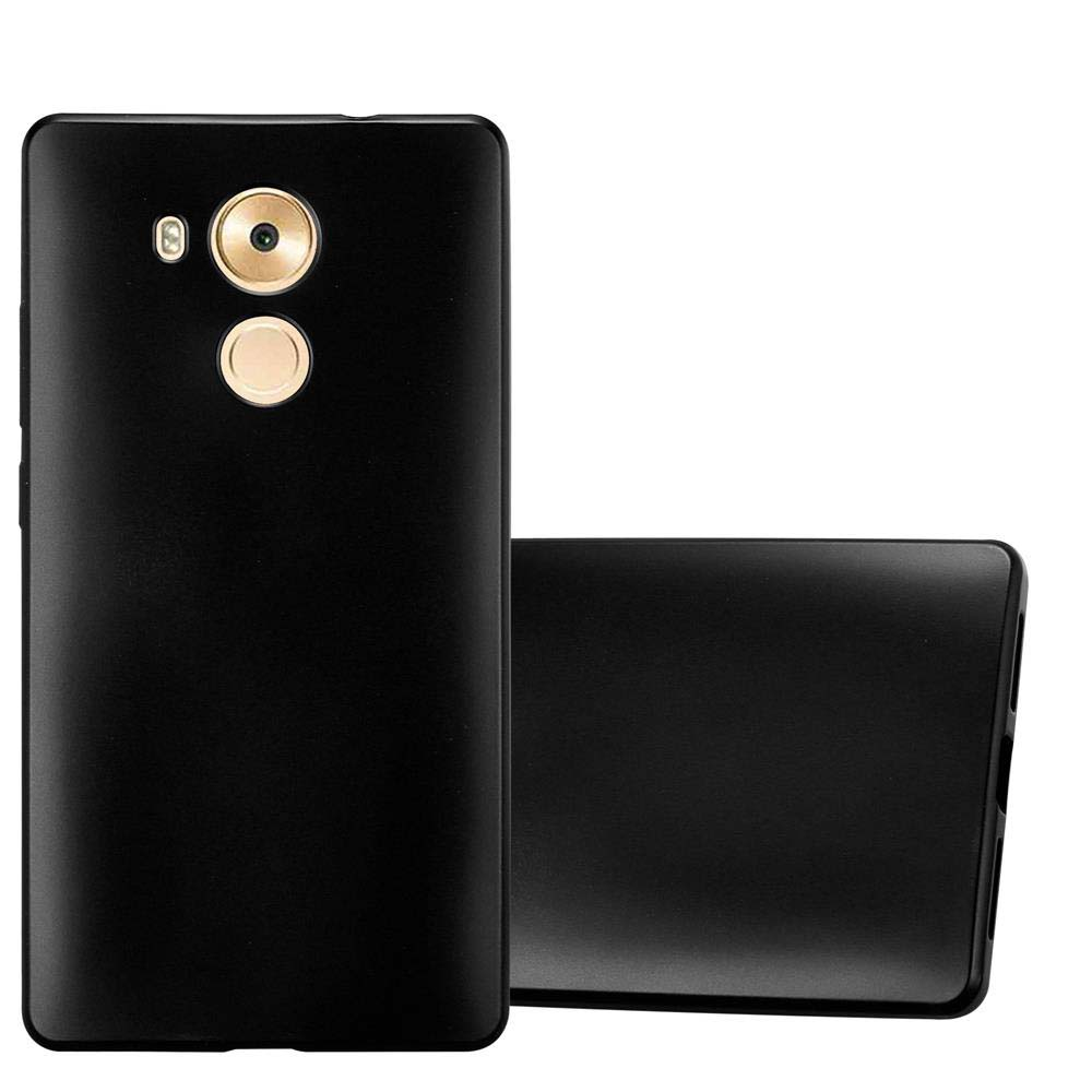Dos fundas negras para teléfono. Una muestra la parte trasera con cámara, la otra es vista trasera.