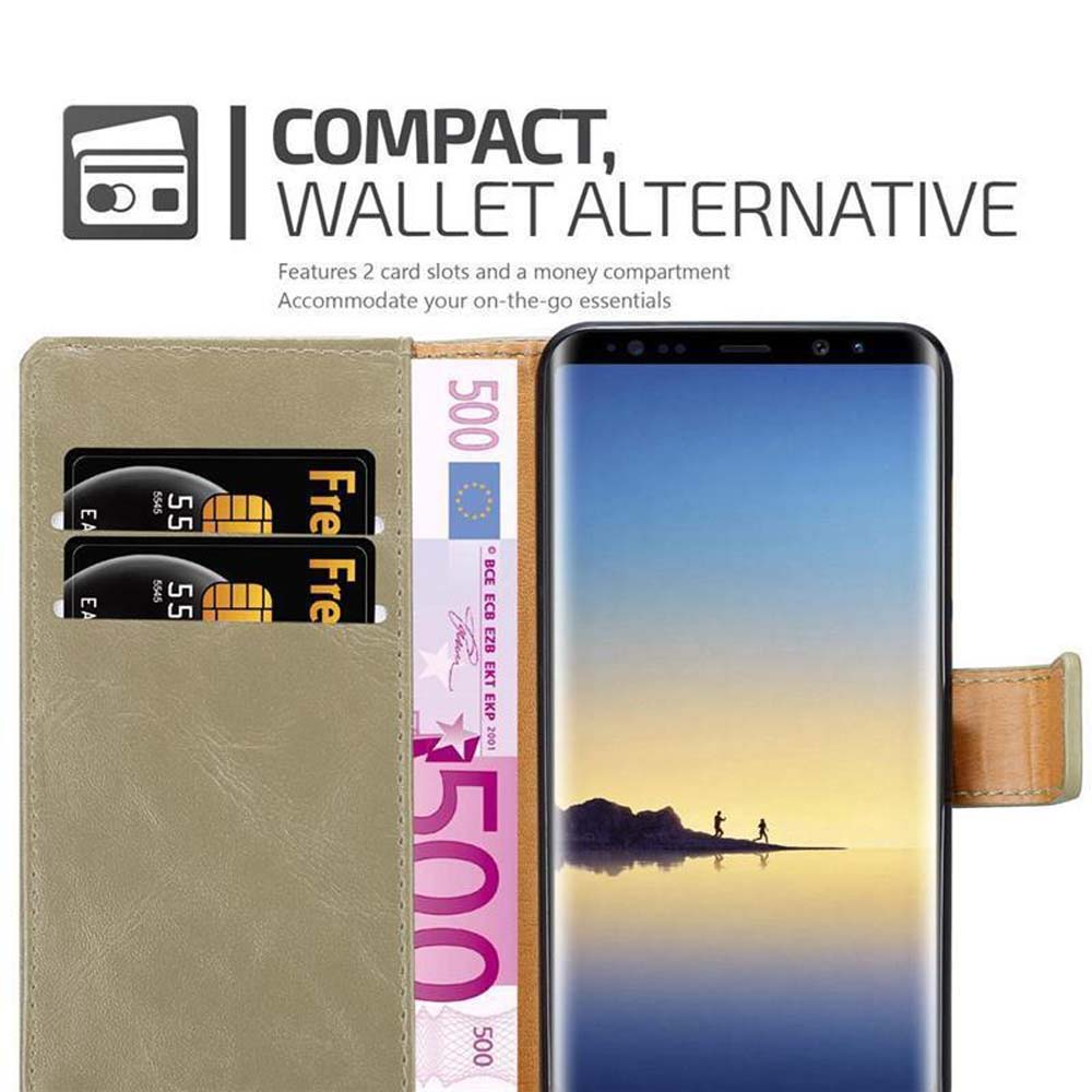 Custodia per telefono con due slot per carte e un vano porta soldi. Include due carte e banconote da 500 euro.
