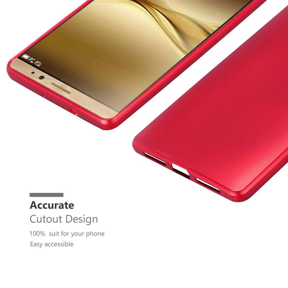 Una funda de teléfono con marco rojo. Se muestra abierta, con la parte trasera separada.