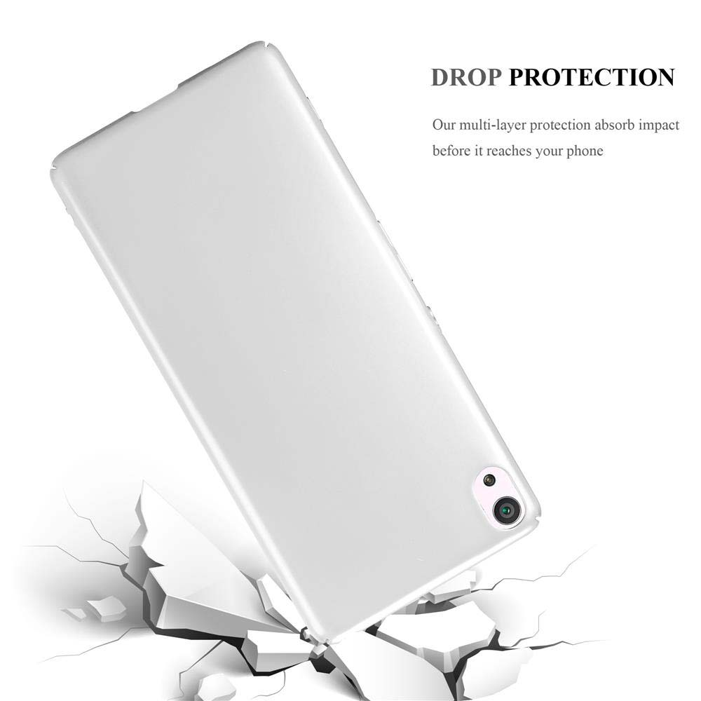 Una funda blanca con un teléfono, rompiendo una superficie blanca. La funda está inclinada.