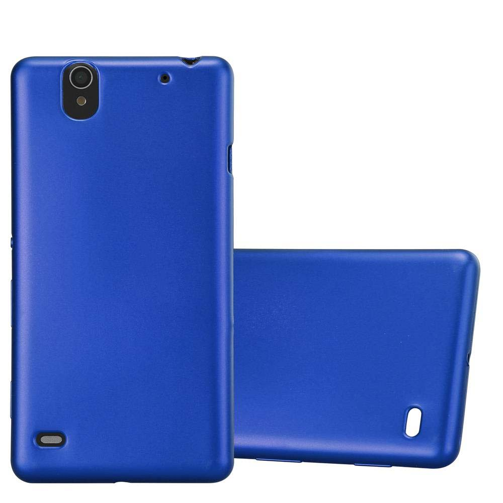 Dos fundas de teléfono azules sobre fondo blanco. Las fundas tienen recortes para cámara.