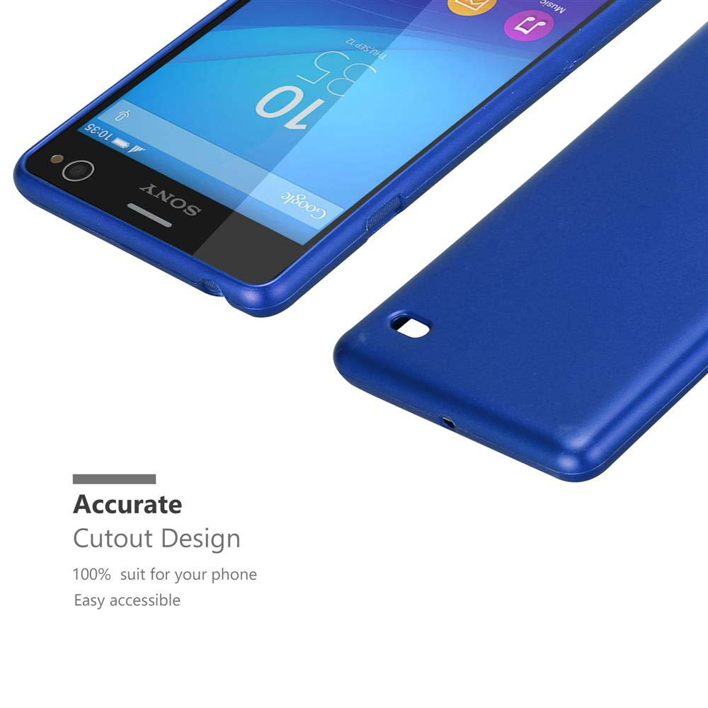 Funda de teléfono azul con teléfono dentro. Muestra la pantalla del teléfono y el diseño de la funda.