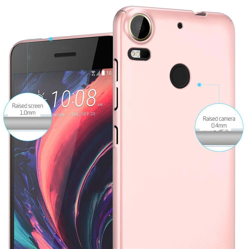 Custodia rosa, con telefono dentro. Dettagli dei bordi rialzati.