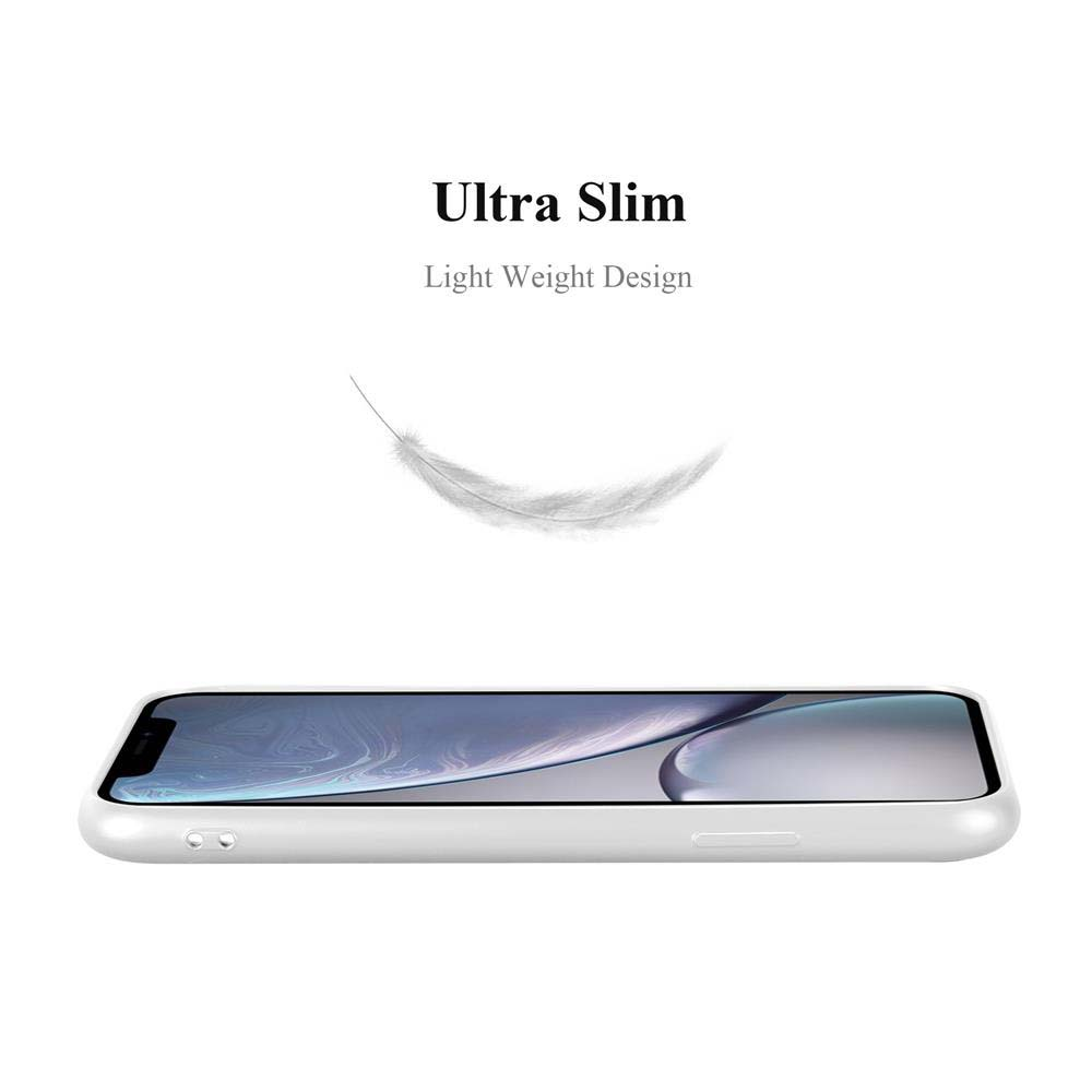 Telefono bianco con una piuma sopra. Testo: Ultra Sottile, Design Leggero.