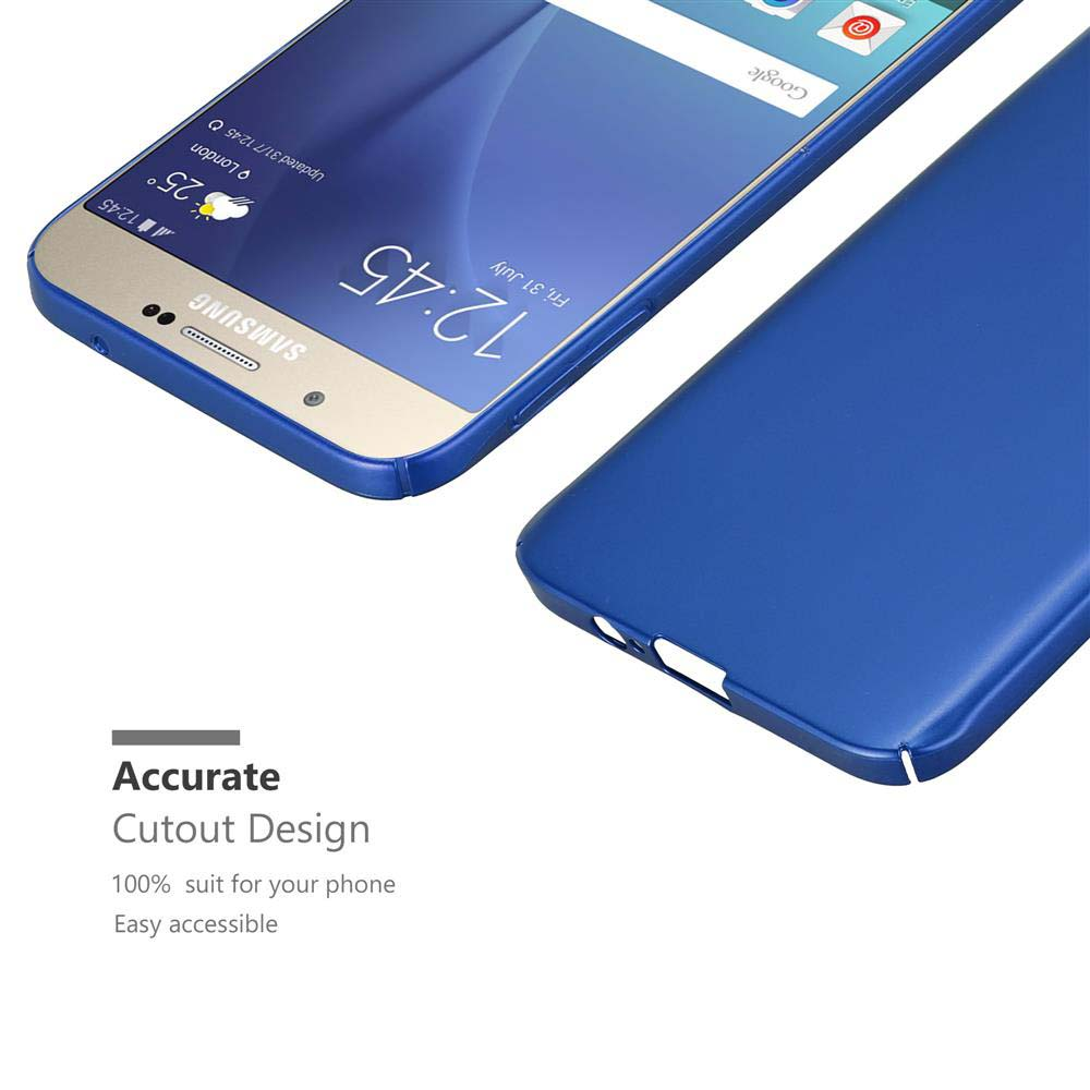 Una custodia blu per telefono con un telefono blu. Il telefono mostra l'ora e una barra di ricerca di Google.