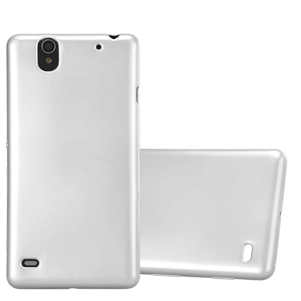 Dos fundas de teléfono plateadas, una vertical y otra horizontal.