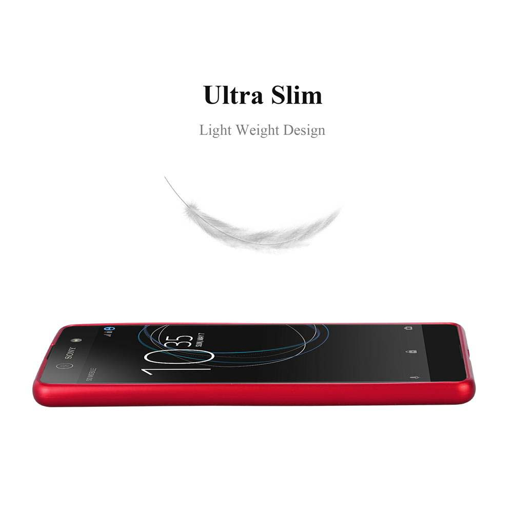 Funda roja para teléfono sobre fondo blanco. El texto dice Ultra Slim, Light Weight Design.