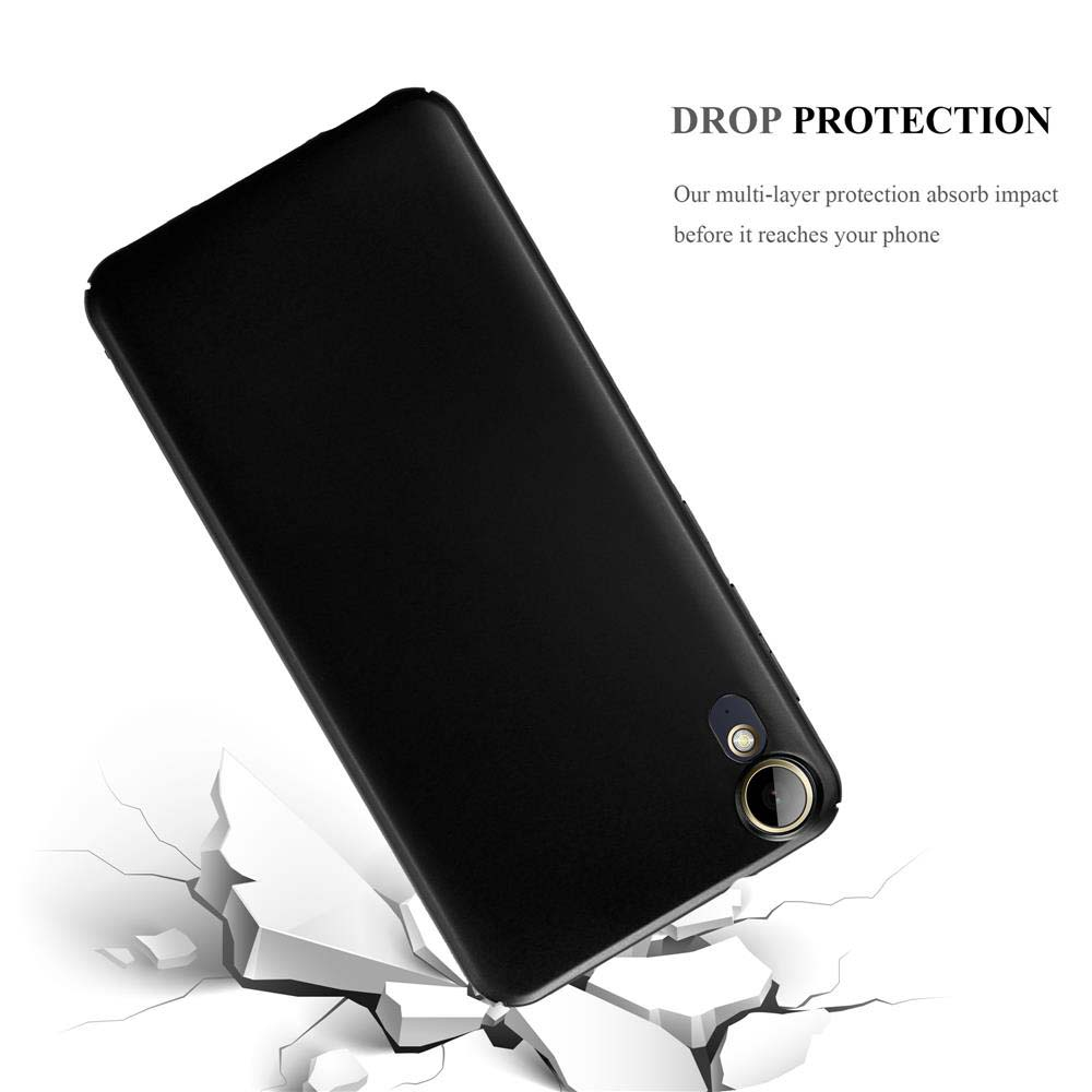 Una funda negra para teléfono cae al suelo, rompiéndose al impactar.