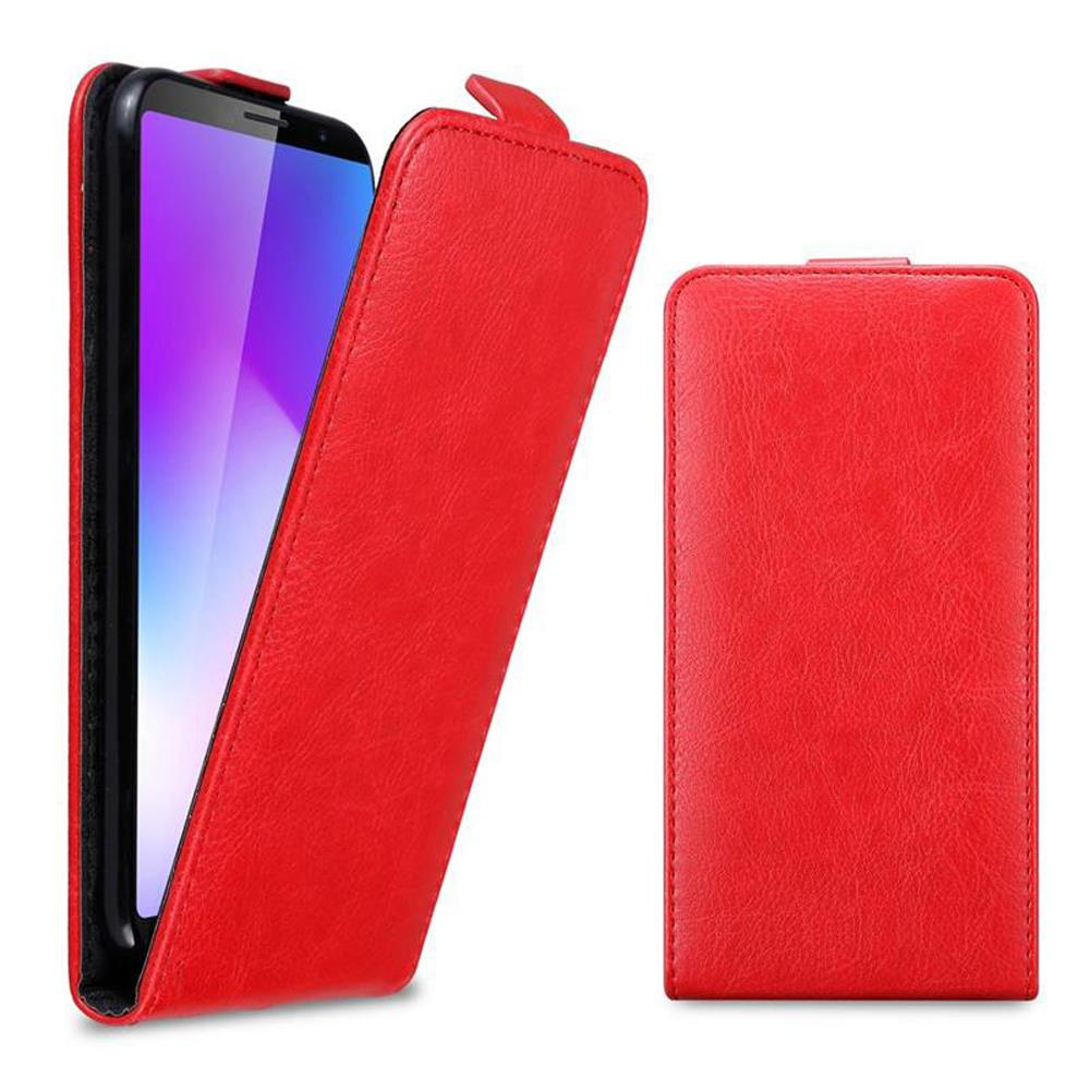 Custodia a libro rossa aperta con telefono all'interno e una chiusa.