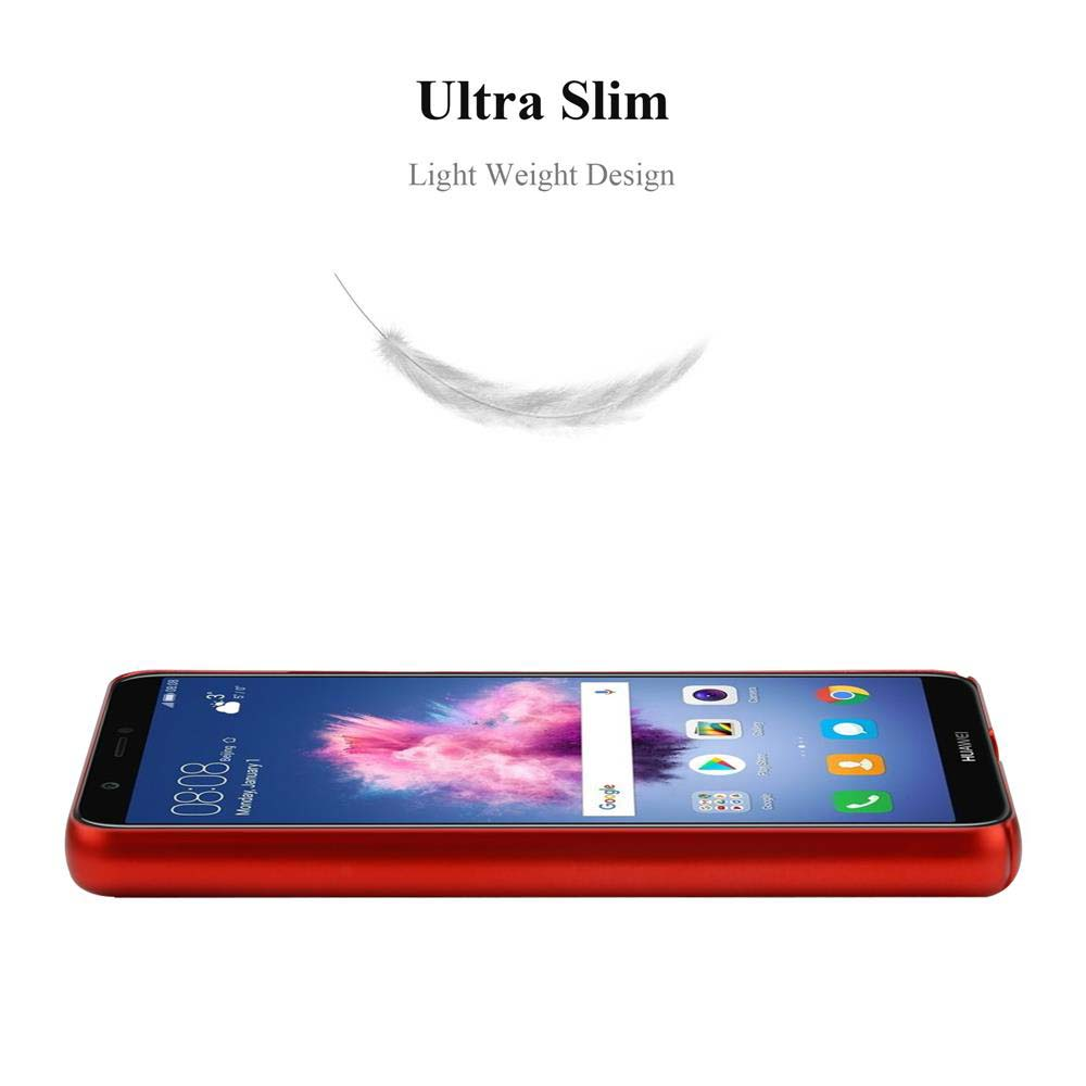 Ein Telefon mit roter Hülle und einer Feder, die das ultradünne, leichte Design zeigt.