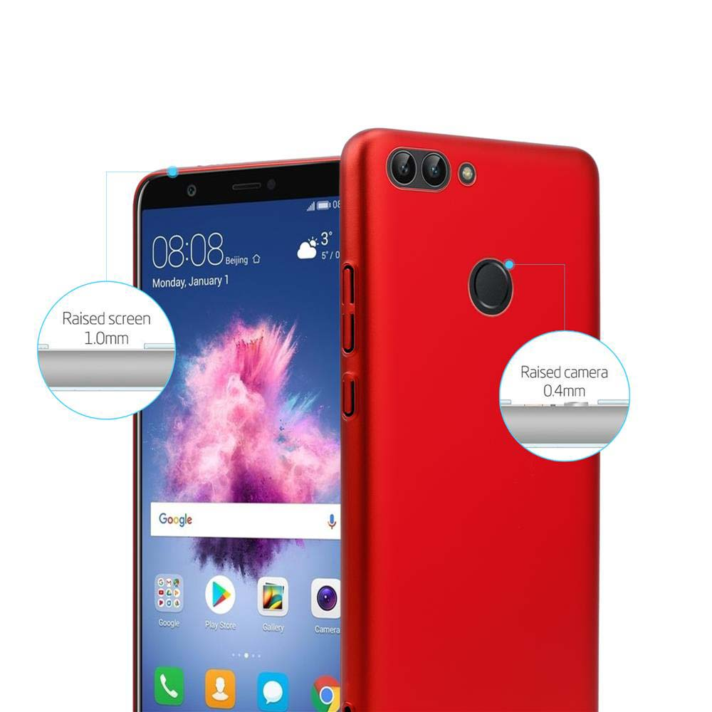 Rote Handyhülle mit Telefon, das Zeit und Apps anzeigt. Auf der rechten Seite ist eine weitere rote Hülle zu sehen.