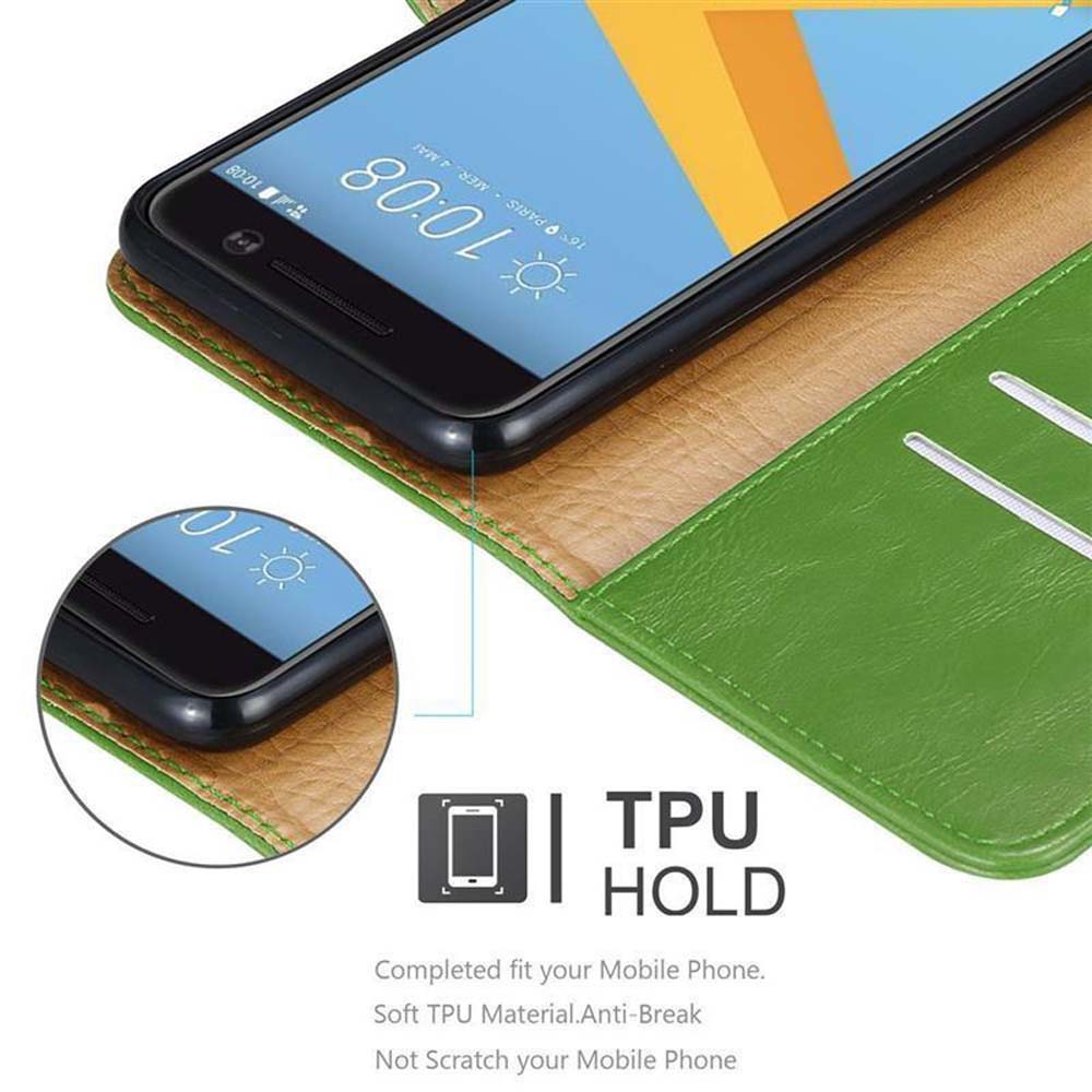 Grüne Handyhülle mit Telefon darin. Text: TPU-Halterung. Das Telefon befindet sich in der Hülle.
