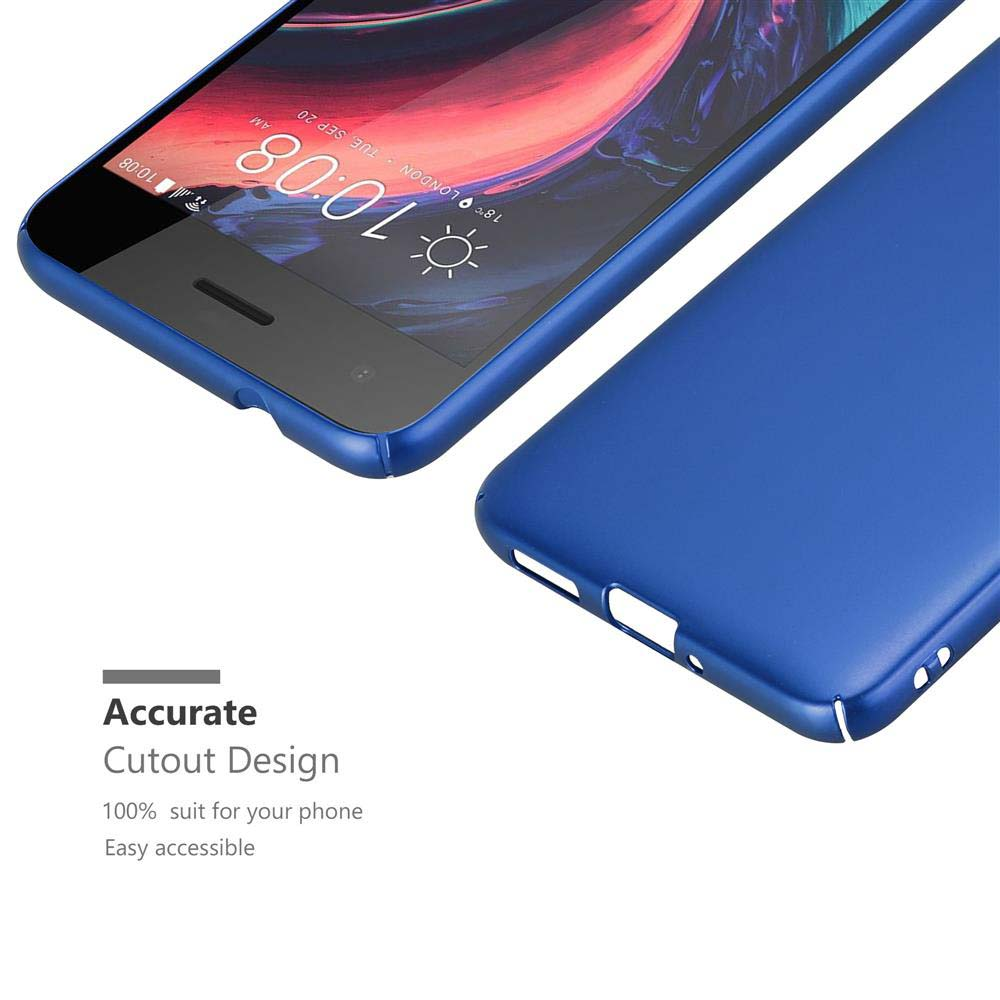 Eine blaue Handyhülle mit einem Telefon, das einen Startbildschirm anzeigt. Ausschnitt-Design für einfachen Zugriff.