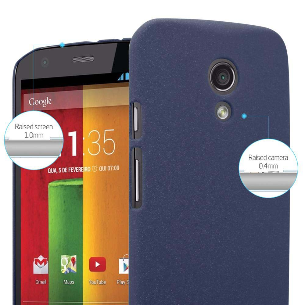 Custodia blu per telefono con telefono e schermo che mostra l'interfaccia di Google. Testo: Schermo rialzato 1,0 mm.