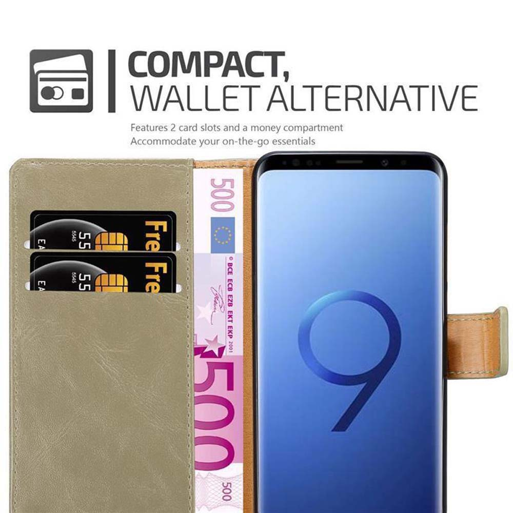 Custodia per telefono con carte di credito e denaro all'interno, che mostra lo schermo del telefono.
