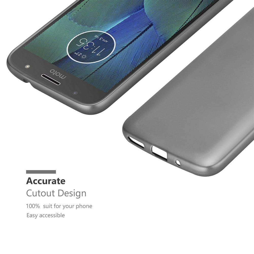 Telefono e custodia, grigi, angolati, con testo di design ritagliato. Mostra ora e app.