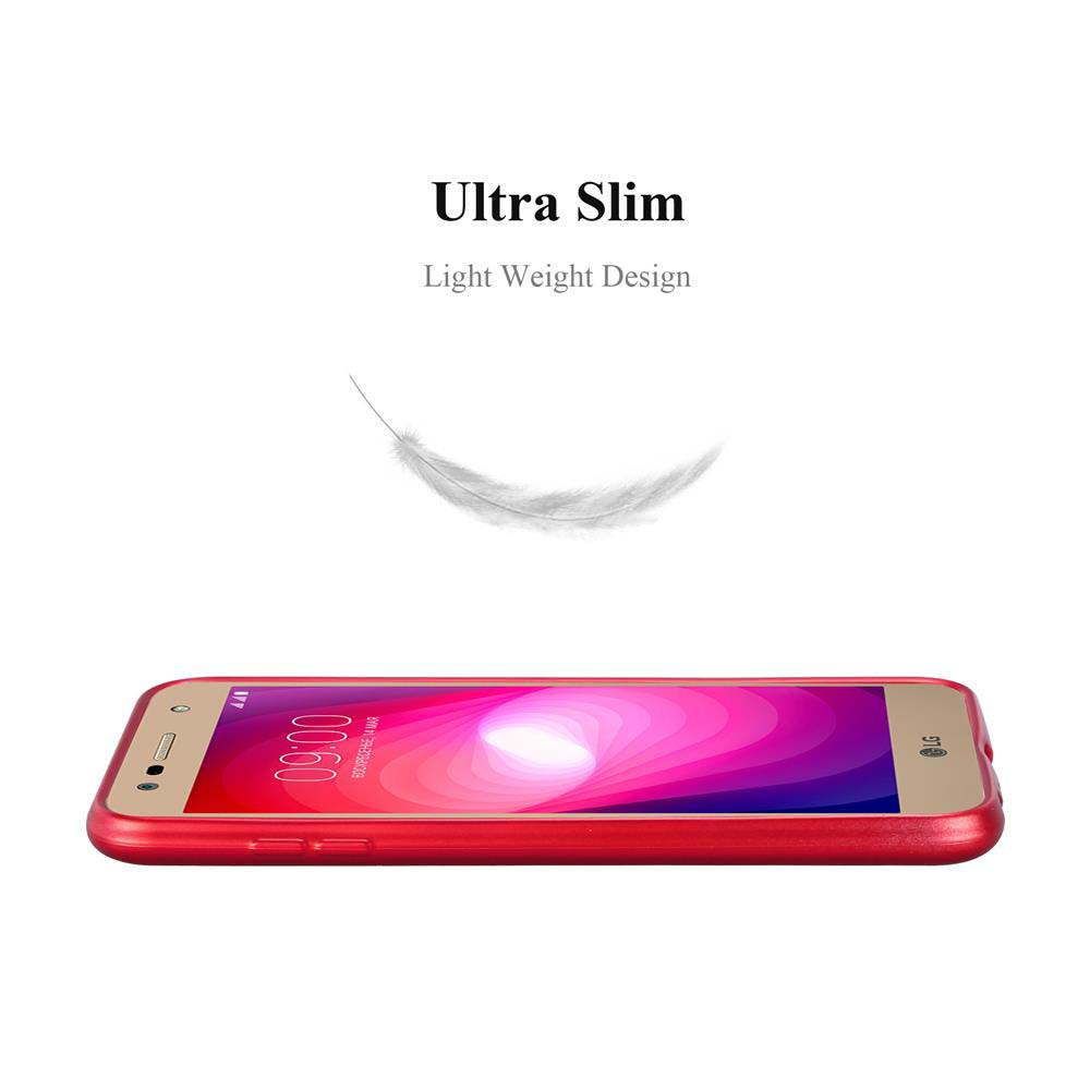 Rote Handyhülle mit Telefon, Text 'Ultra Slim' und Federgrafik.