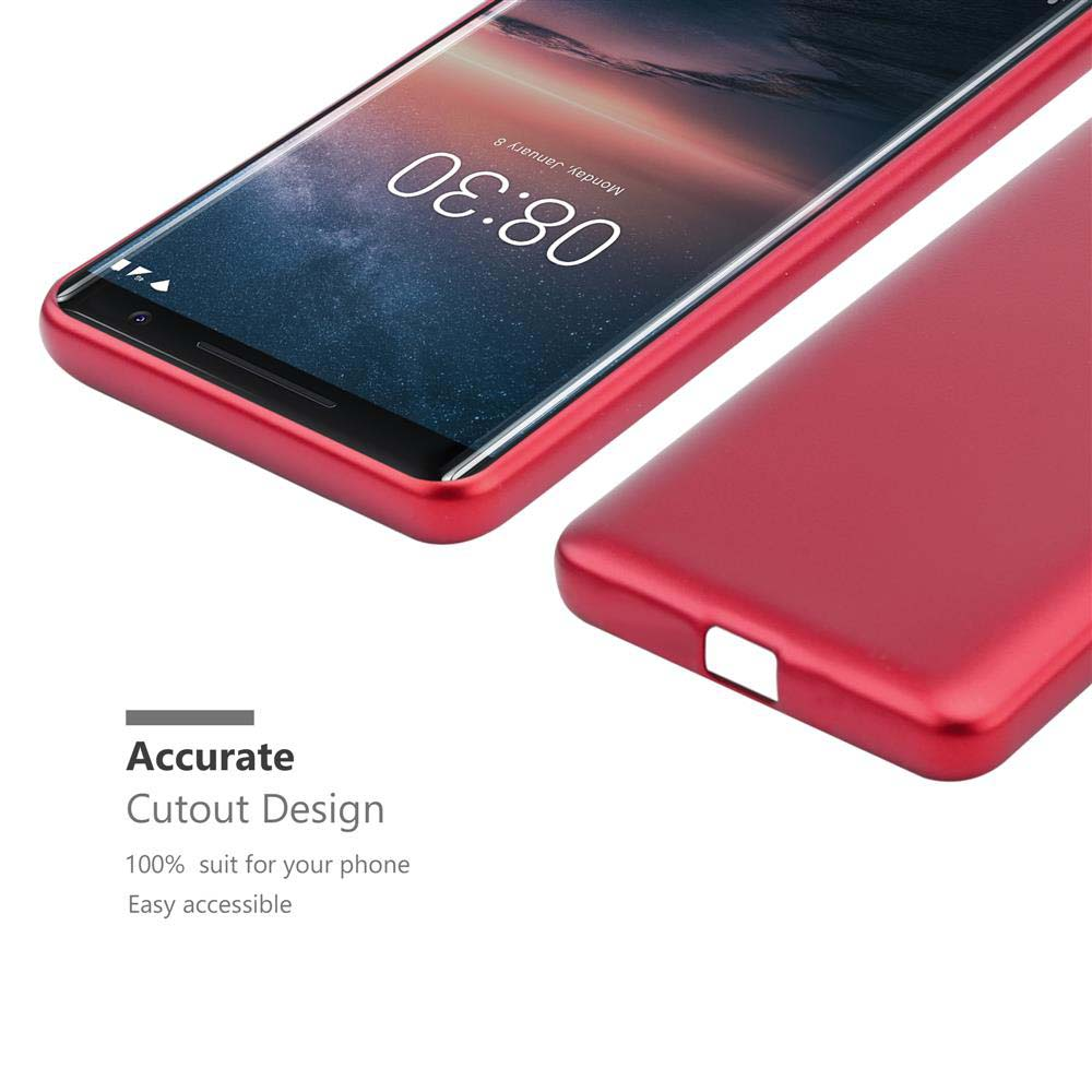 Una custodia rossa per telefono e un telefono che mostra lo schermo. Il testo recita 'Accurate Cutout Design'.
