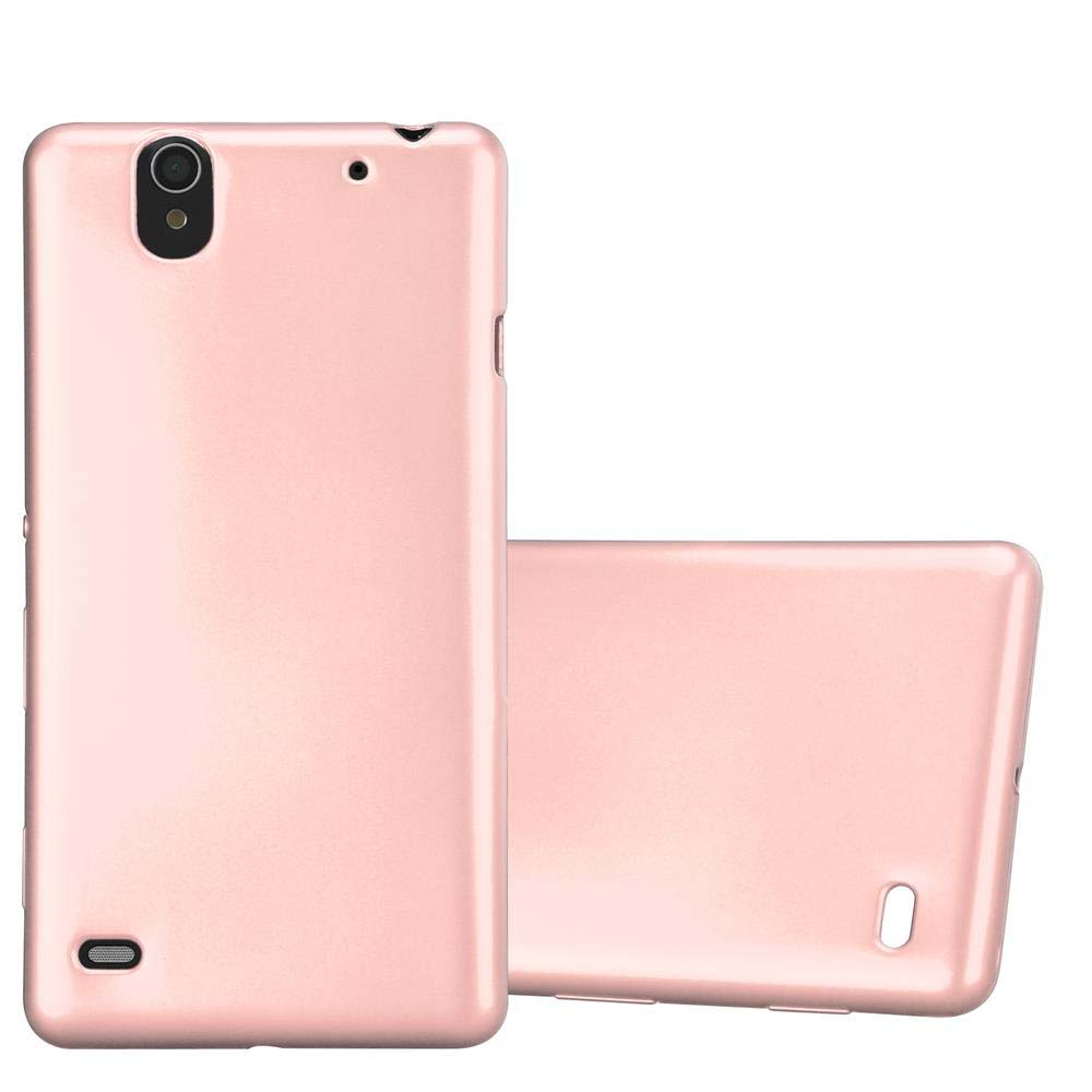 Funda de teléfono rosa con cámara. Otra funda descansa detrás.