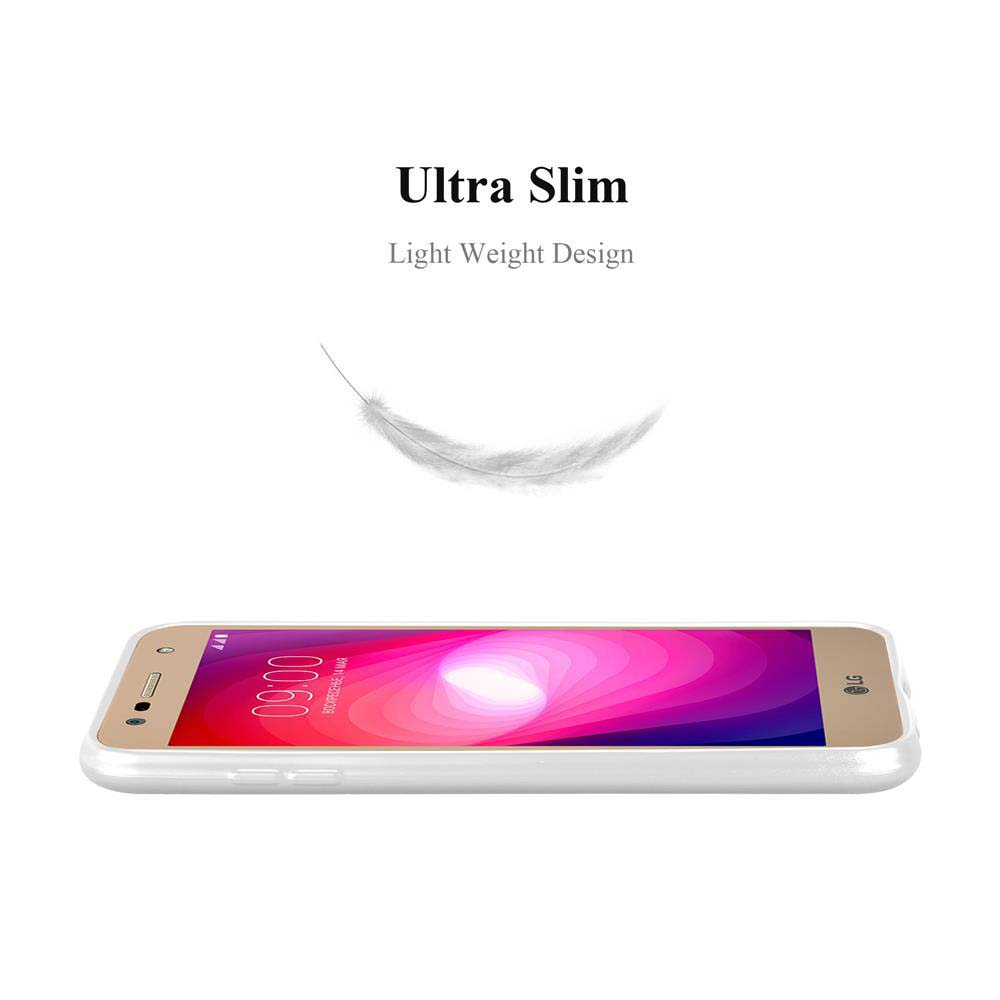 Custodia per smartphone con cornice bianca, un telefono all'interno e una piuma sullo sfondo.