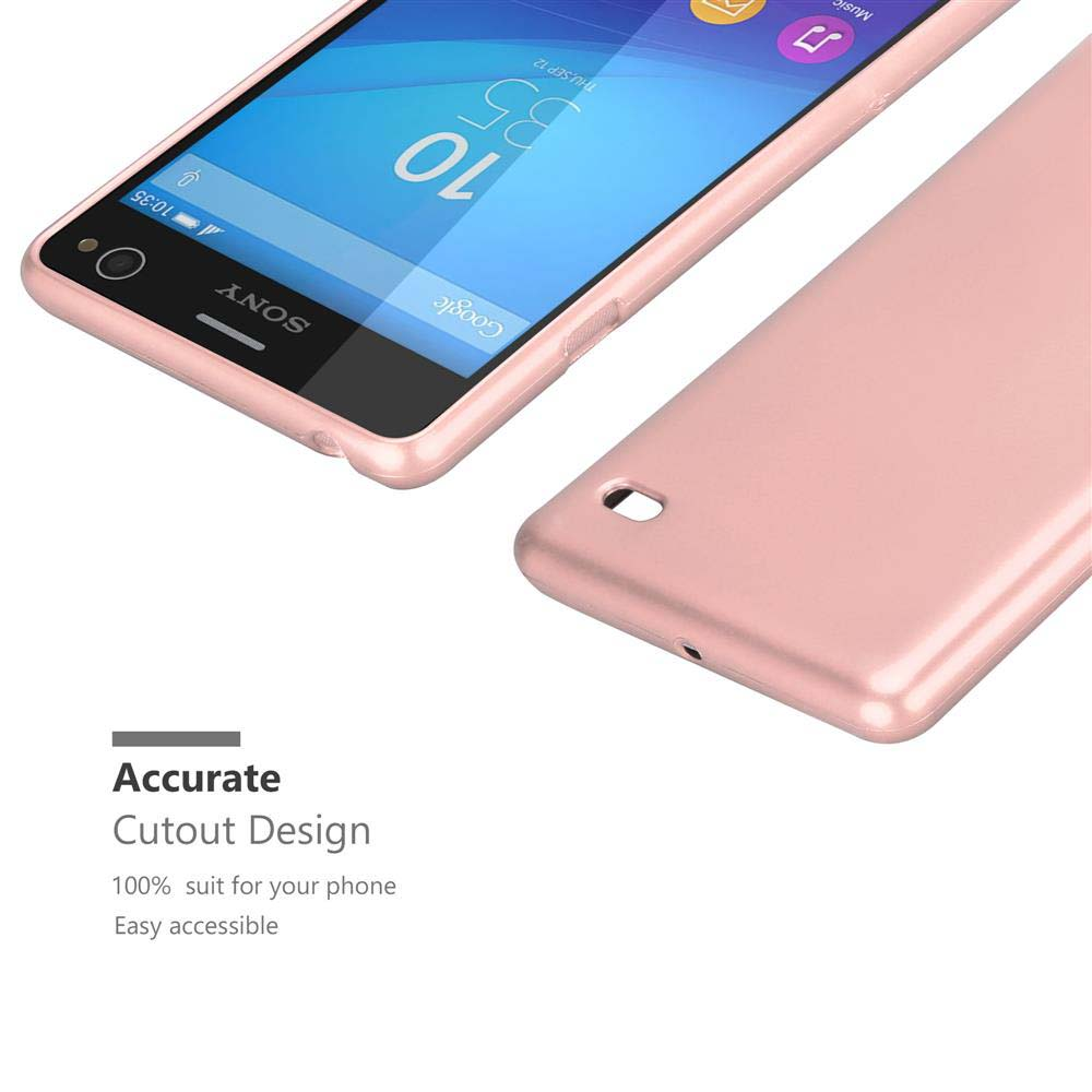 Teléfono y funda oro rosa. El teléfono muestra aplicaciones. La funda está separada y al lado.