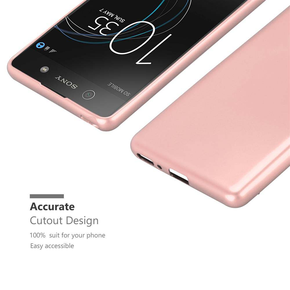 Una funda rosa para teléfono sobre fondo blanco, con un teléfono que muestra la hora en la pantalla.