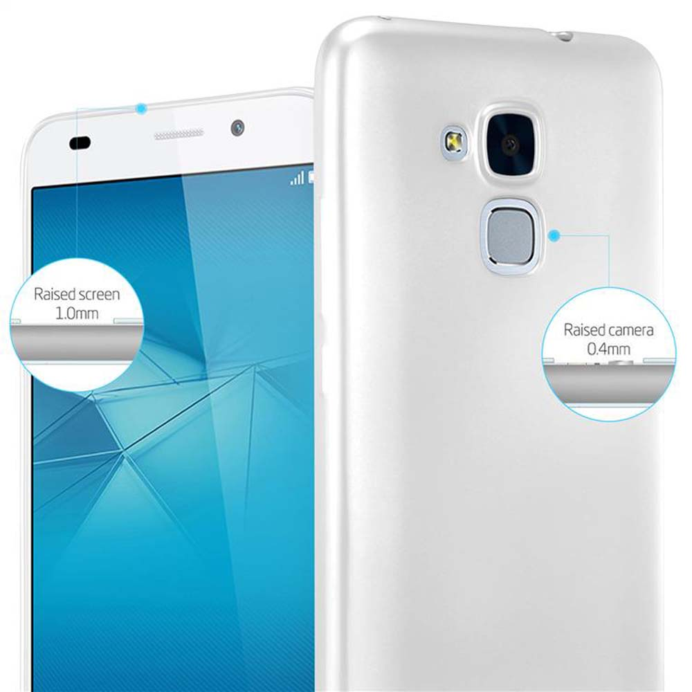 Weißes Telefon mit erhöhtem Bildschirm und Kamera. Weißer Hintergrund, Nahaufnahme des Telefons.