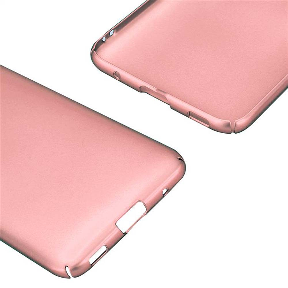 Parti di una custodia per telefono oro rosa. La custodia è mostrata con ritagli per porte e fotocamera.