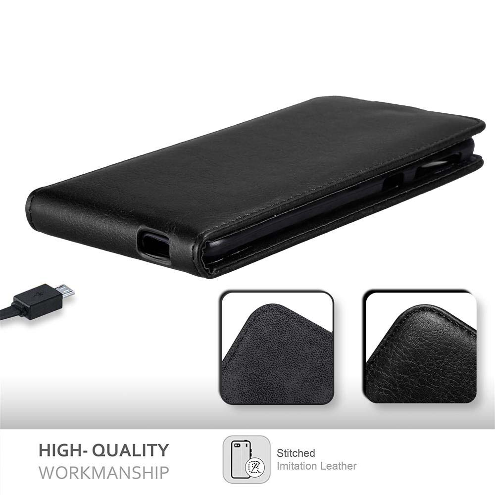 Custodia nera con telefono, cavo USB e immagini dettagliate.