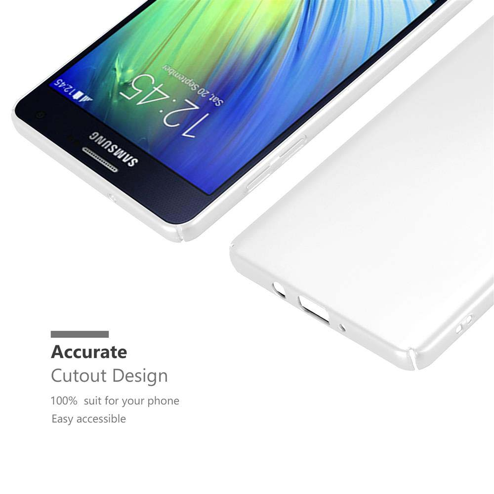 Un telefono bianco con uno schermo che mostra le 12:45. La custodia è bianca, con un'altra custodia bianca accanto. Testo: Accurate Cutout Design.